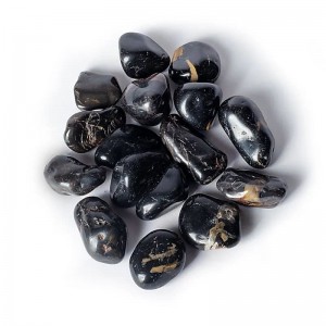 Onyx, zwart, trommelstenen in pot