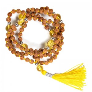 Mala Rudraksha met citrien (gebrande amethist)