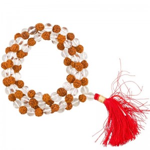 Mala Rudraksha met bergkristal, 108 kralen