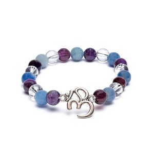Armband van amethist, aventurijn en bergkristal, met Ohm bedel
