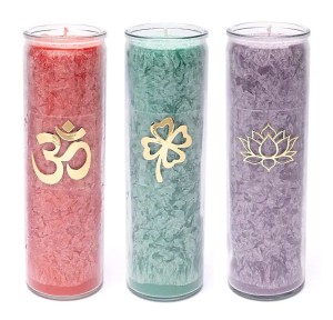  Kaars in glas, geurloos, stearine, in 12 kleuren en symbolen