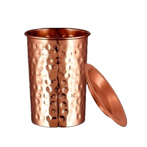 Beker van koper, gehamerd, met deksel, 350 ml