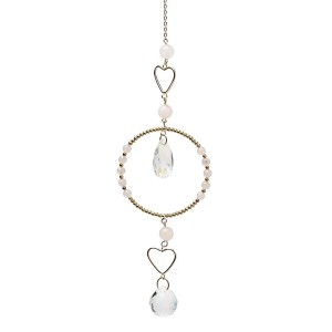 Suncatcher harten met rozenkwarts en kristal