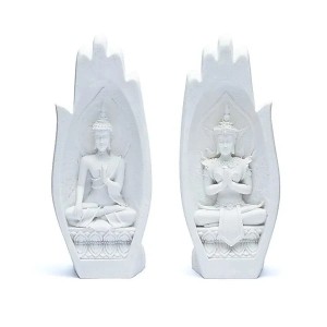Namaste Mudra handen met Boeddha's, wit of zandkleur